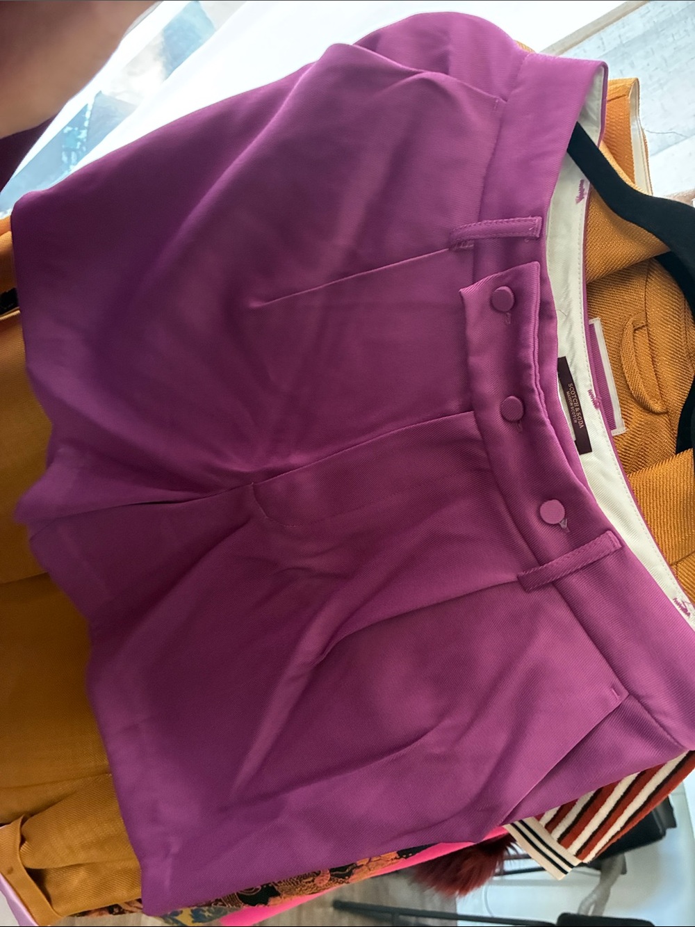 Scotch & Soda Magenta C’est Si Bon Women’s Shorts with Buttons, zipper & pockets